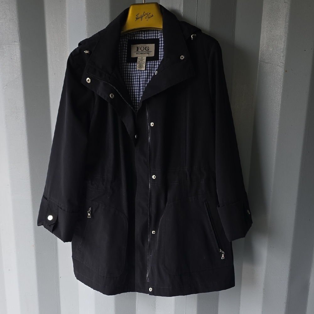 London Fog Black Hooded Raincoat